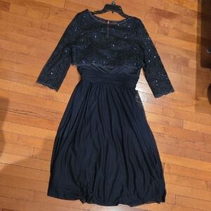 Jessica Howard Black Sequined Lace Overlay Long Sleeve Dress Size14